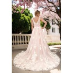 Ball Gown 3-D Floral lace Appliqued Tulle with Pleated Waist Band Wedding Dress - MO-B3001