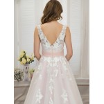 Ball Gown 3-D Floral lace Appliqued Tulle with Pleated Waist Band Wedding Dress - MO-B3001