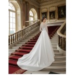 Ball Gown Beaded Linear and Floral Lace Appliqued Tulle and Satin Wedding Dress - MO-B6002