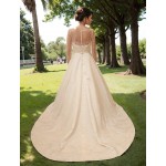 Ball Gown Beaded Linear and Floral Lace Appliqued Tulle and Satin Wedding Dress - MO-B6002