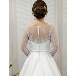 Ball Gown Beaded Linear and Floral Lace Appliqued Tulle and Satin Wedding Dress - MO-B6002