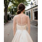 Ball Gown Beaded Linear and Floral Lace Appliqued Tulle and Satin Wedding Dress - MO-B6002