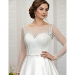 Ball Gown Beaded Linear and Floral Lace Appliqued Tulle and Satin Wedding Dress - MO-B6002