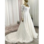 Ball Gown Beaded Linear and Floral Lace Appliqued Tulle and Satin Wedding Dress - MO-B6002