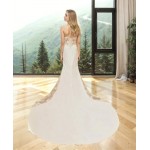 Wedding Dress - Fit and Flare Crepe Pleated Bust with Sheer Lacy Cut-outs on sides - MO-F1004