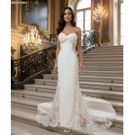 Wedding Dress - Fit and Flare Crepe Pleated Bust with Sheer Lacy Cut-outs on sides - MO-F1004
