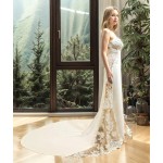 Wedding Dress - Fit and Flare Crepe Pleated Bust with Sheer Lacy Cut-outs on sides - MO-F1004