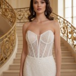 Strapless Sweetheart Dazzling Beaded and Sequined Fitted N Flare Wedding Gown  - MO-F1008