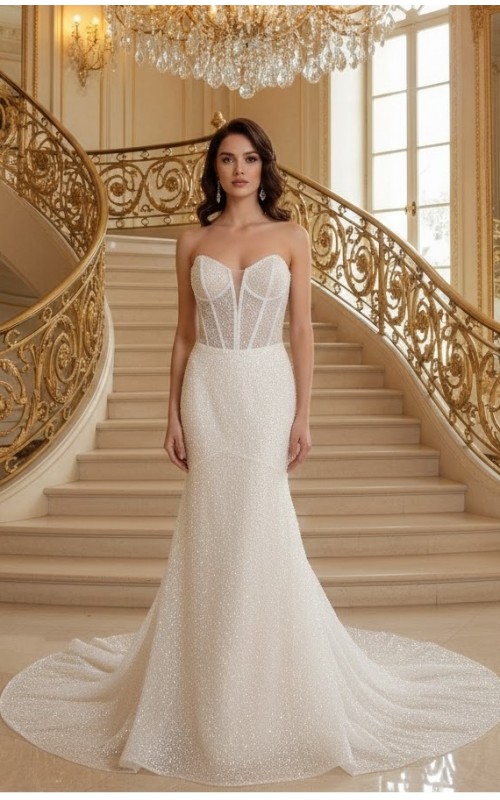 Strapless Sweetheart Dazzling Beaded and Sequined Fitted N Flare Wedding Gown  - MO-F1008