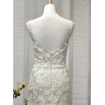 Fitted and Flare - Floral Lace Appliqued Tulle Wedding Dress with Overskirt - MO-F2006