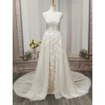 Fitted and Flare - Floral Lace Appliqued Tulle Wedding Dress with Overskirt - MO-F2006