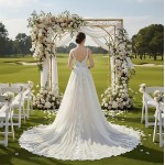 Fitted and Flare - Floral Lace Appliqued Tulle Wedding Dress with Overskirt - MO-F2006