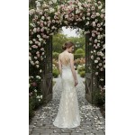 Fitted and Flare - Floral Lace Appliqued Tulle Wedding Dress with Overskirt - MO-F2006