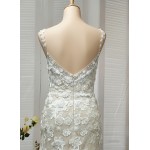 Fitted and Flare - Floral Lace Appliqued Tulle Wedding Dress with Overskirt - MO-F2006