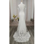 Fitted and Flare - Off the Shoulder Sequined Floral Lace Wedding Dress - MO-F5003