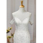 Fitted and Flare - Off the Shoulder Sequined Floral Lace Wedding Dress - MO-F5003