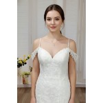 Fitted and Flare - Off the Shoulder Sequined Floral Lace Wedding Dress - MO-F5003