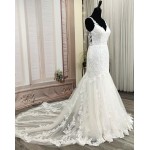 Mermaid Beaded Floral Lace Appliqued Tulle  Wedding Dress - MO-M3001