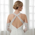 Mermaid Beaded Lace Appliqued Halter Off-Shoulder Sheer Lacy Long Sleeves  Wedding Dress - MO-M6003