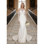 Mermaid Beaded Lace Appliqued Halter Off-Shoulder Sheer Lacy Long Sleeves  Wedding Dress - MO-M6003