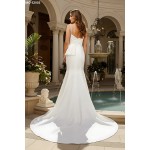 Fitted N Flare Satin Square Neckline Ruffle Slit Skirt Wedding Dress - MO-S2002