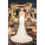 Fitted N Flare Satin Square Neckline Ruffle Slit Skirt Wedding Dress - MO-S2002