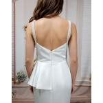 Fitted N Flare Satin Square Neckline Ruffle Slit Skirt Wedding Dress - MO-S2002