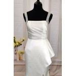 Fitted N Flare Satin Square Neckline Ruffle Slit Skirt Wedding Dress - MO-S2002