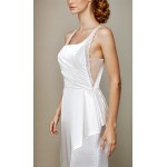 Fitted N Flare Satin Square Neckline Ruffle Slit Skirt Wedding Dress - MO-S2002