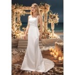 Fitted N Flare Satin Square Neckline Ruffle Slit Skirt Wedding Dress - MO-S2002