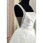 Fitted N Flare Satin Square Neckline Ruffle Slit Skirt Wedding Dress - MO-S2002