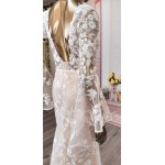 Sheath Sequined Floral Lace Bell Long Sleeves Boho Wedding Dress - MO-S6001-A