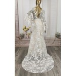 Sheath Sequined Floral Lace Bell Long Sleeves Boho Wedding Dress - MO-S6001