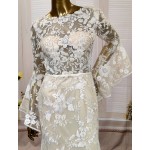 Sheath Sequined Floral Lace Bell Long Sleeves Boho Wedding Dress - MO-S6001