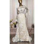 Sheath Sequined Floral Lace Bell Long Sleeves Boho Wedding Dress - MO-S6001