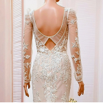 Sheath Sequined Floral Lace Cut-Out Bodice with Sheer Leg-of-Mutton Long Sleeves Wedding Dress - MO-S6002