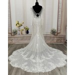 Sheath Sequined Floral Lace Cut-Out Bodice with Sheer Leg-of-Mutton Long Sleeves Wedding Dress - MO-S6002