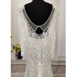 Sheath Sequined Floral Lace Cut-Out Bodice with Sheer Leg-of-Mutton Long Sleeves Wedding Dress - MO-S6002