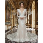 Sheath Sequined Floral Lace Cut-Out Bodice with Sheer Leg-of-Mutton Long Sleeves Wedding Dress - MO-S6002