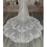 Sheath Sequined Floral Lace Cut-Out Bodice with Sheer Leg-of-Mutton Long Sleeves Wedding Dress - MO-S6002