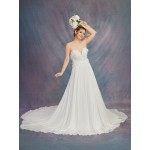 A-Line Chiffon Beaded 3-D Flower Semi-V cut NecklineWedding Dress - OU-A1002