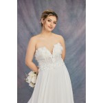 A-Line Chiffon Beaded 3-D Flower Semi-V cut NecklineWedding Dress - OU-A1002