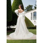 A-Line Embossed Satin Slit Skirt Wedding Dress with Detachable Balloon Long Sleeves- OU-A1005