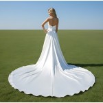 A-Line Soft Satin Pleated Sweetheart Slit Skirt Wedding Dress with Beaded Lace Appliques - OU-A1007