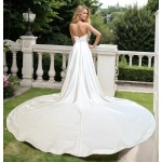 A-Line Soft Satin Pleated Sweetheart Slit Skirt Wedding Dress with Beaded Lace Appliques - OU-A1007