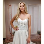A-Line Soft Satin Pleated Sweetheart Slit Skirt Wedding Dress with Beaded Lace Appliques - OU-A1007
