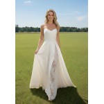 A-Line Soft Satin Pleated Sweetheart Slit Skirt Wedding Dress with Beaded Lace Appliques - OU-A1007
