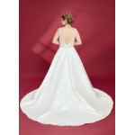 A-Line Sparkling Beads and Sequined Tulle Tank Top Bodice Satin Skirt with Pockets Wedding Dress - OU-A3002