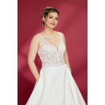 A-Line Sparkling Beads and Sequined Tulle Tank Top Bodice Satin Skirt with Pockets Wedding Dress - OU-A3002