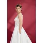 A-Line Sparkling Beads and Sequined Tulle Tank Top Bodice Satin Skirt with Pockets Wedding Dress - OU-A3002